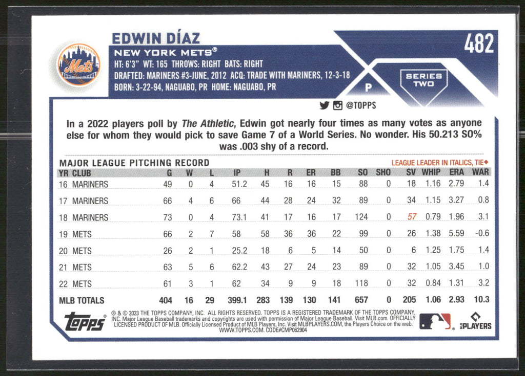 2023 Topps #482 Edwin Díaz