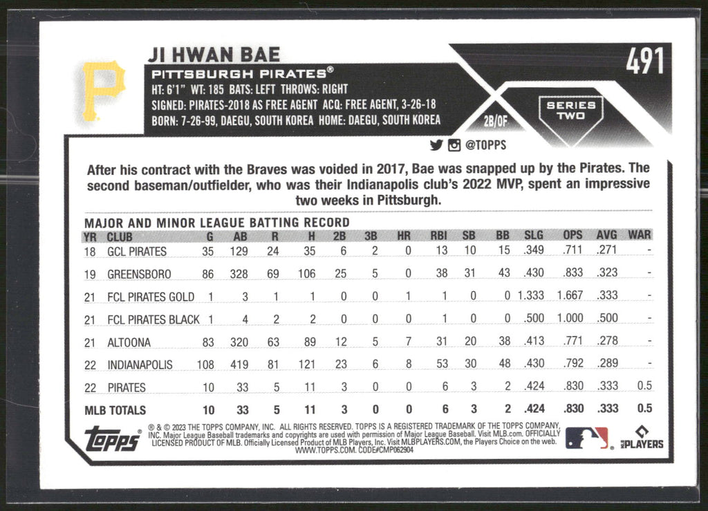 2023 Topps #491 Ji Hwan Bae