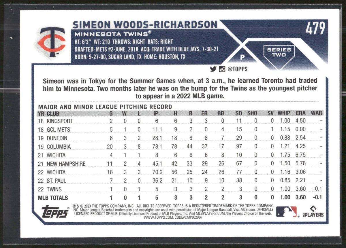 2023 Topps #479 Simeon Woods Richardson