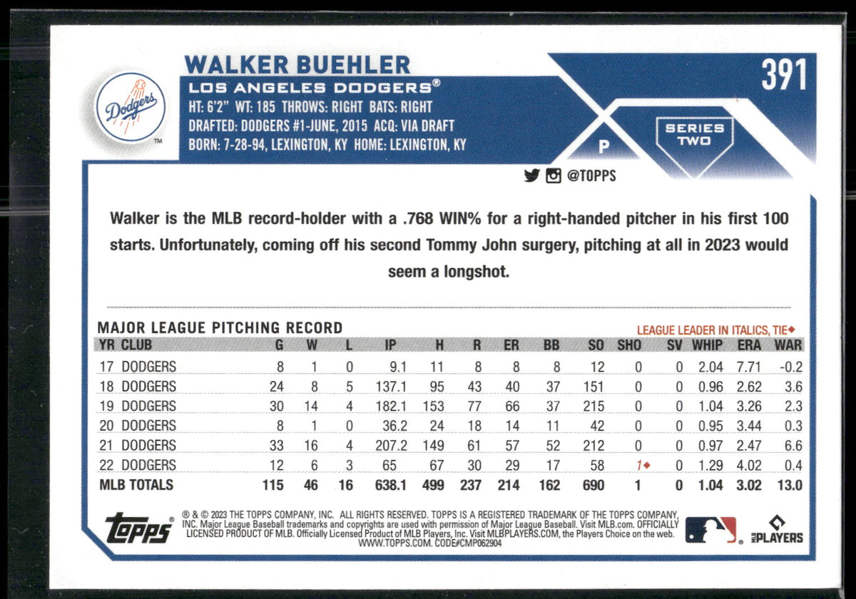 2023 Topps #391 Walker Buehler