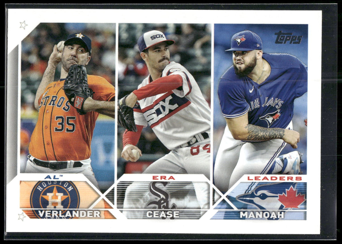 2023 Topps #311 AL ERA Leaders (Justin Verlander / Dylan Cease / Alek Manoah)