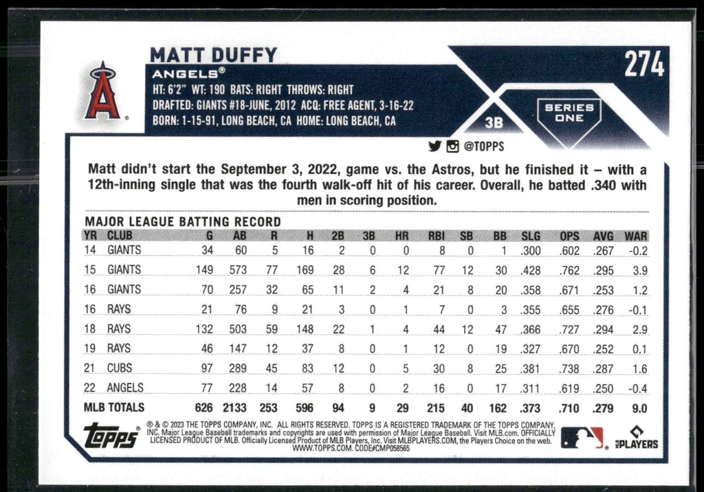 2023 Topps #274 Matt Duffy