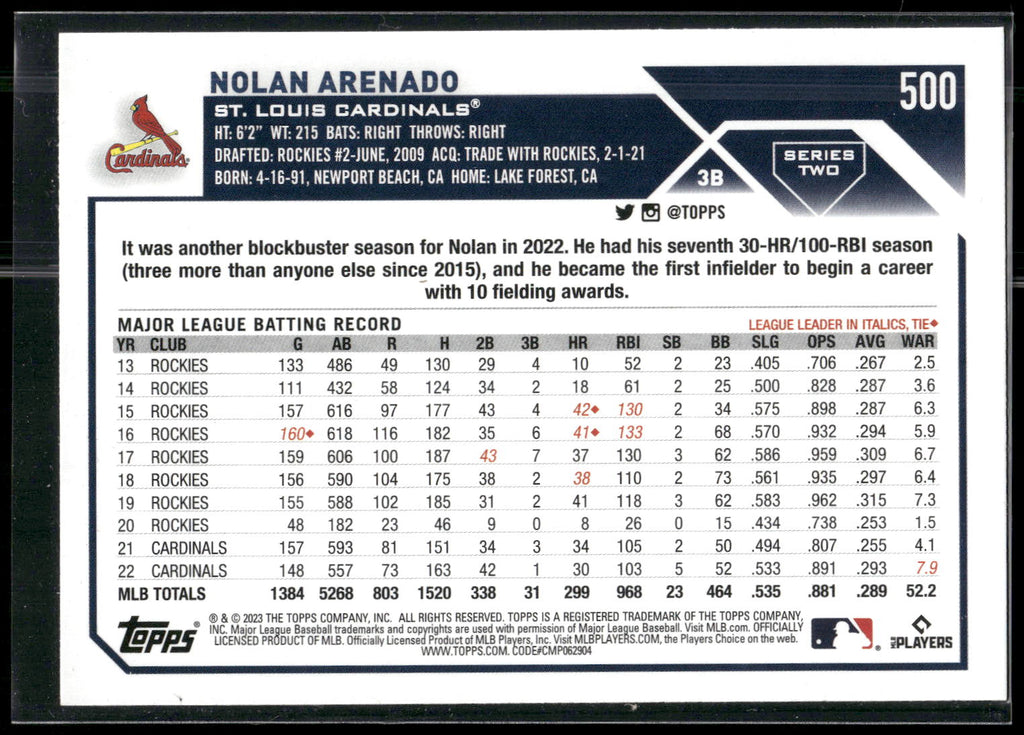 2023 Topps #500 Nolan Arenado