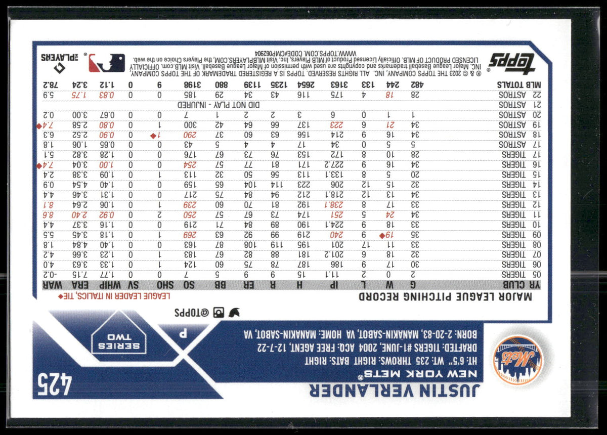 2023 Topps #425 Justin Verlander