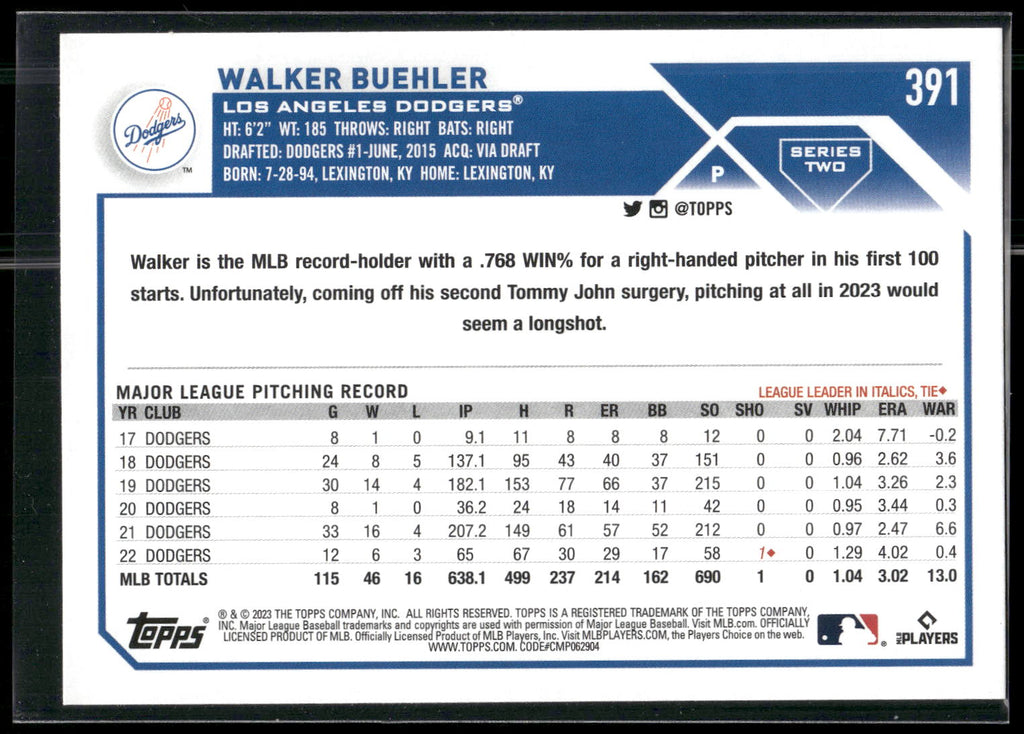 2023 Topps #391 Walker Buehler
