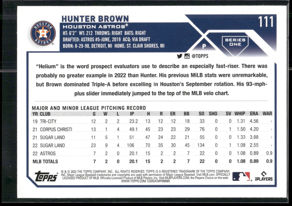 2023 Topps #111 Hunter Brown