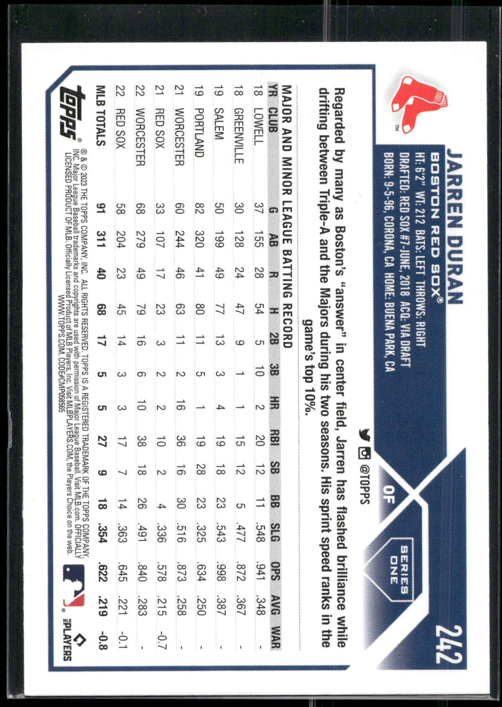 2023 Topps #242 Jarren Duran