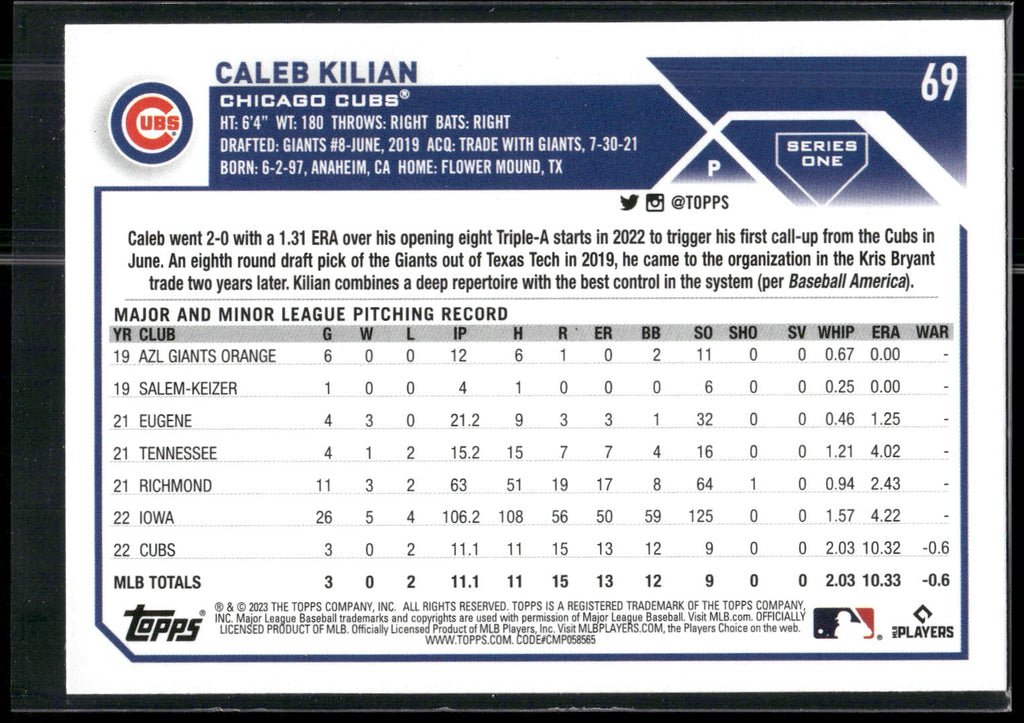 2023 Topps #69 Caleb Kilian