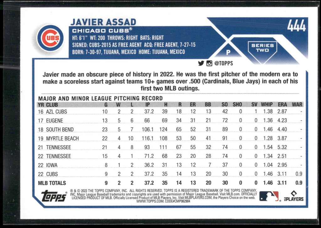 2023 Topps #444 Javier Assad