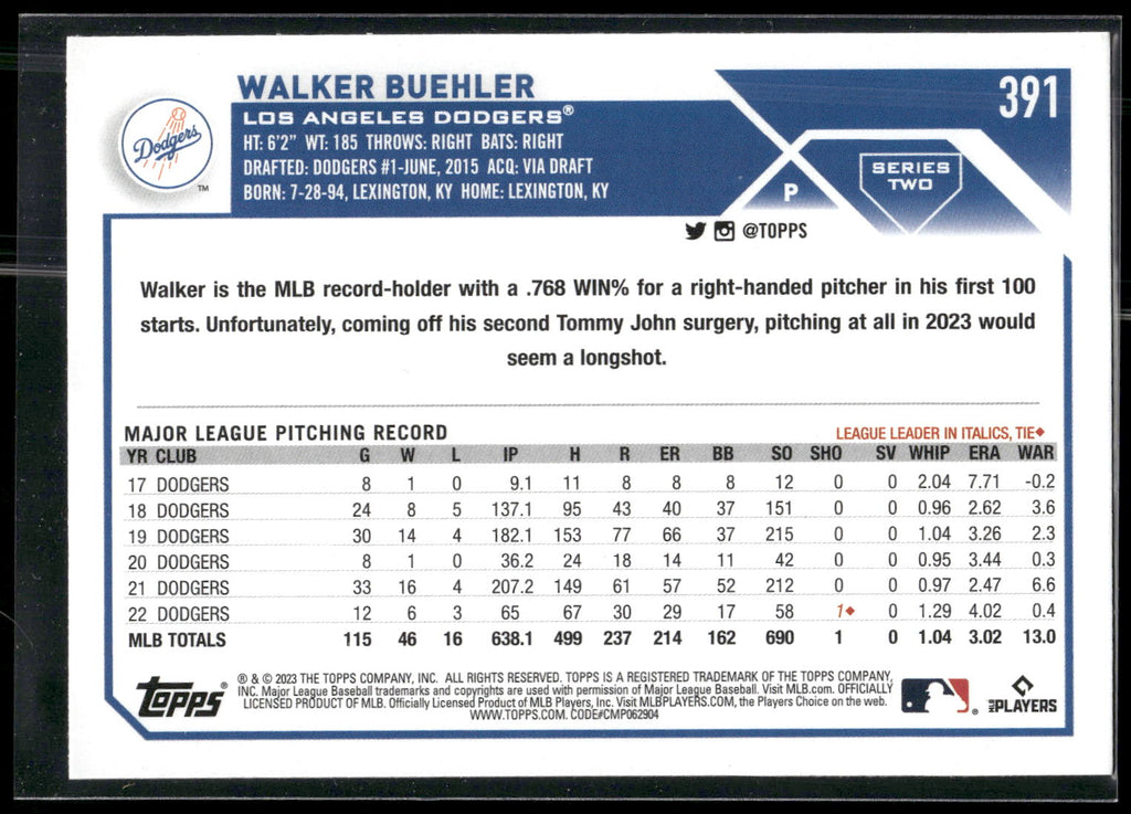 2023 Topps #391 Walker Buehler