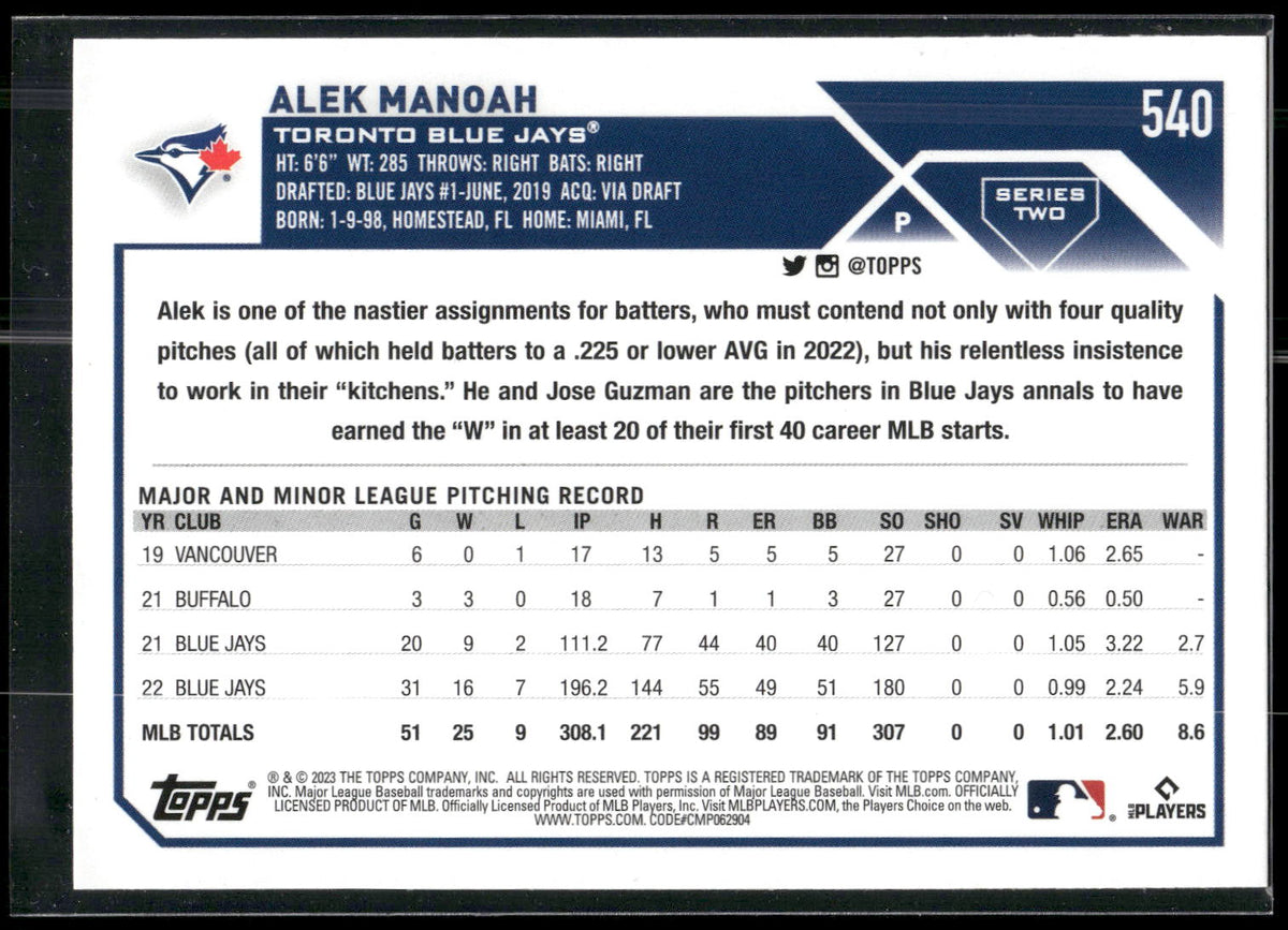 2023 Topps #540 Alek Manoah