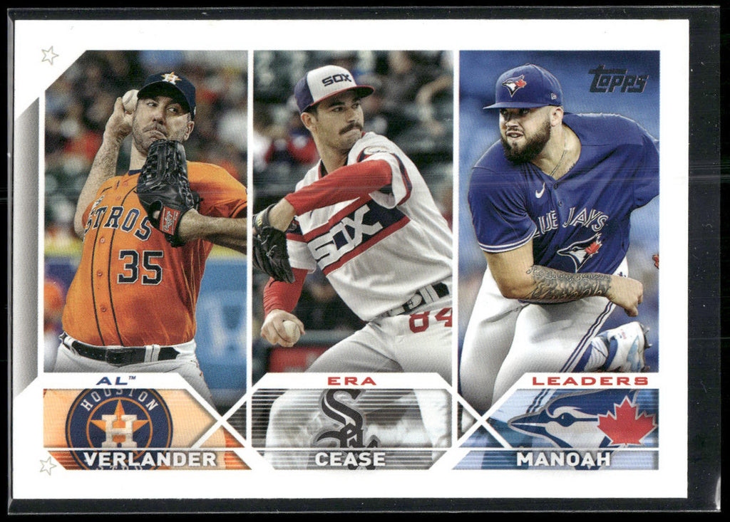 2023 Topps #311 AL ERA Leaders (Justin Verlander / Dylan Cease / Alek Manoah)