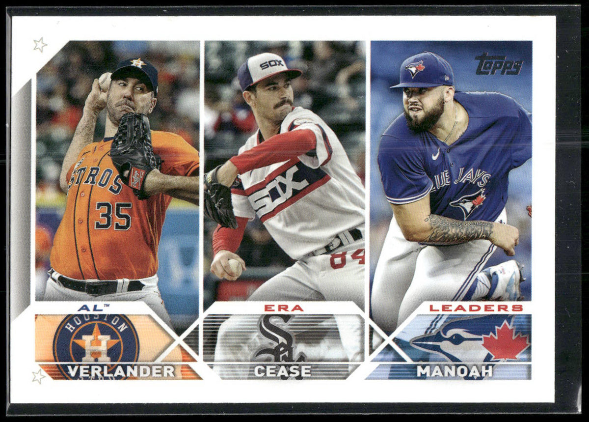 2023 Topps #311 AL ERA Leaders (Justin Verlander / Dylan Cease / Alek Manoah)