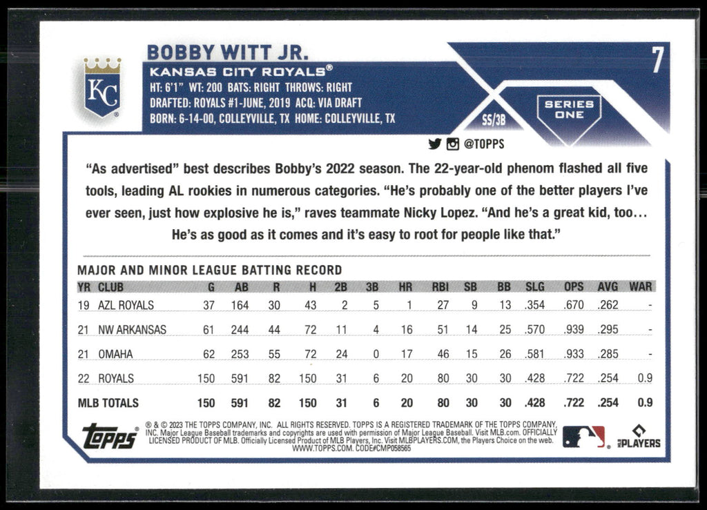 2023 Topps #7 Bobby Witt Jr.