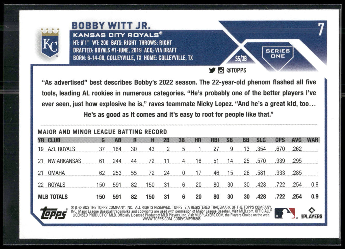 2023 Topps #7 Bobby Witt Jr.