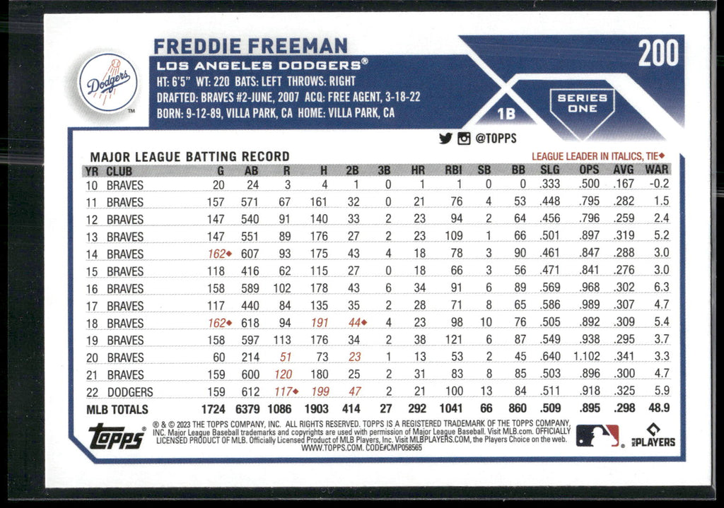 2023 Topps #200 Freddie Freeman
