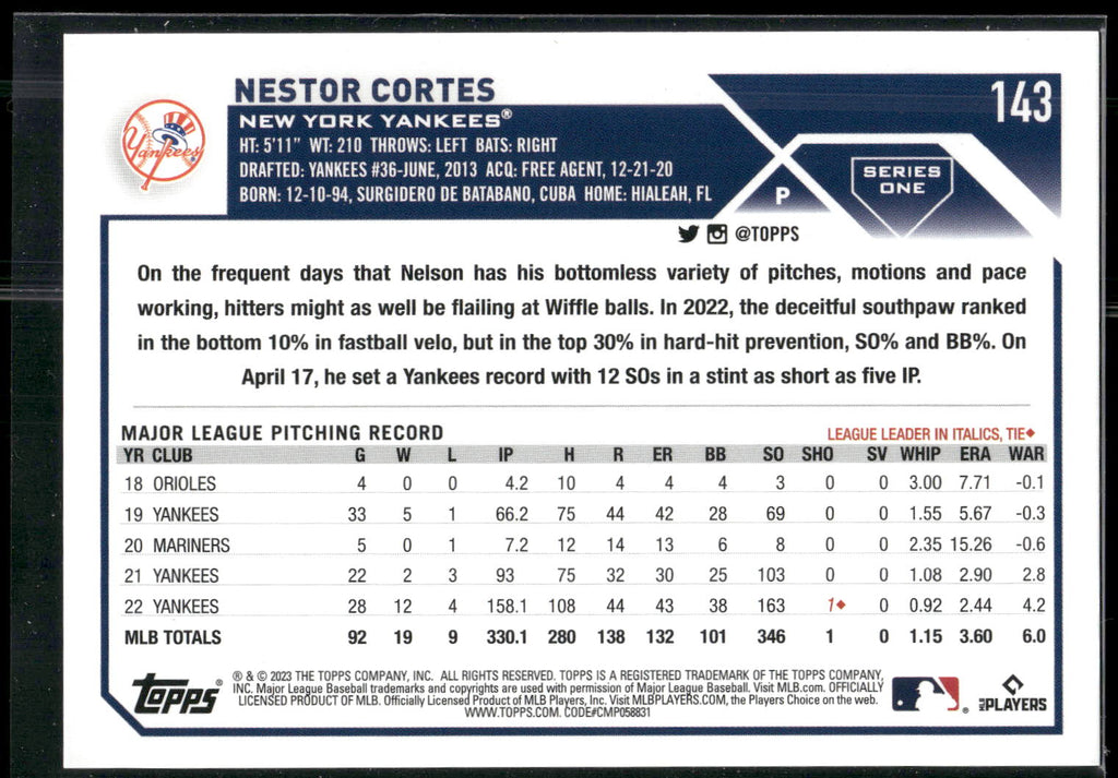 2023 Topps 1st Edition #143 Nestor Cortes