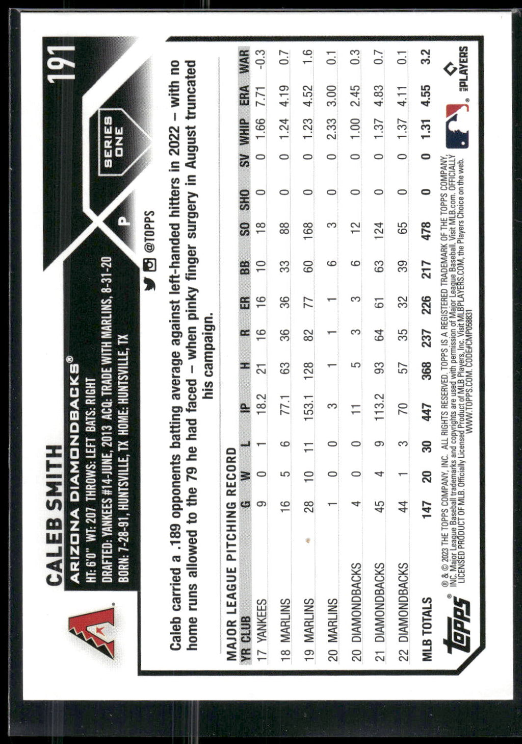 2023 Topps 1st Edition #191 Caleb Smith