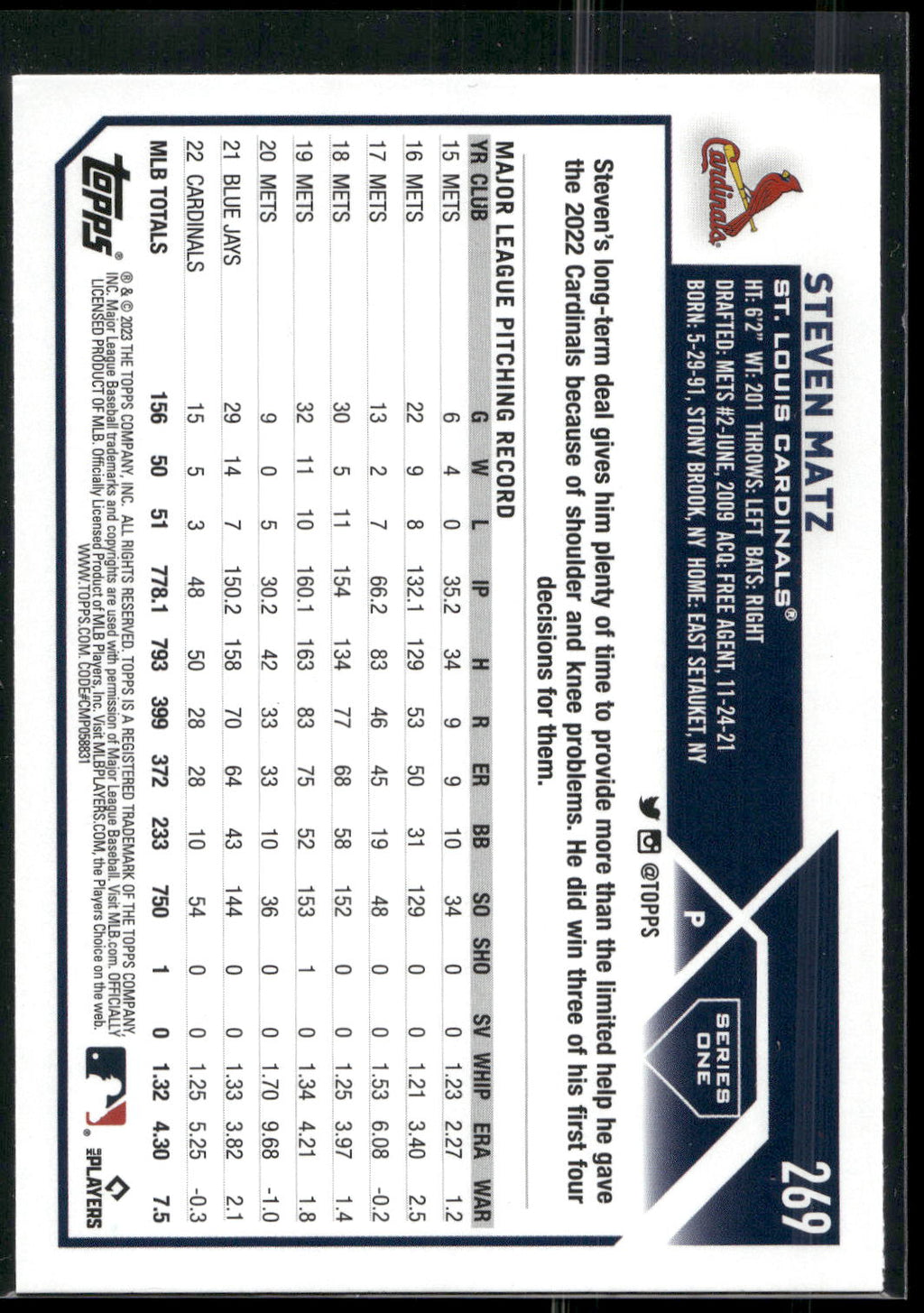 2023 Topps 1st Edition #269 Steven Matz