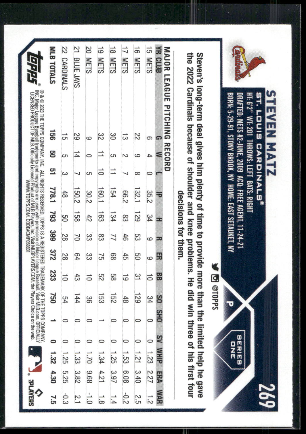2023 Topps 1st Edition #269 Steven Matz