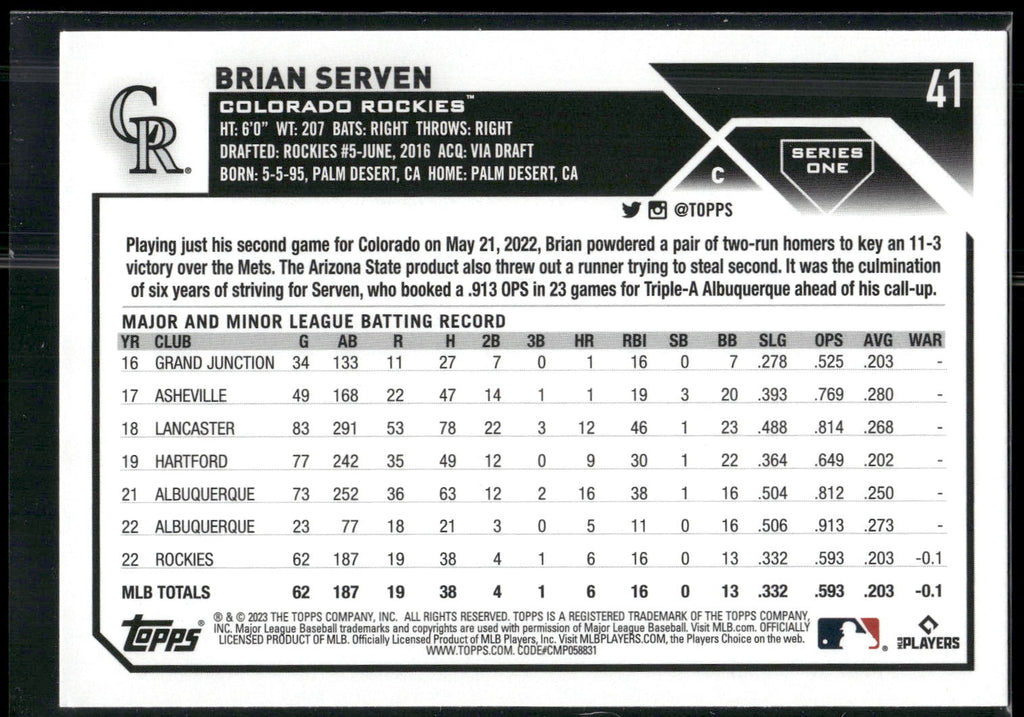 2023 Topps 1st Edition #41 Brian Serven