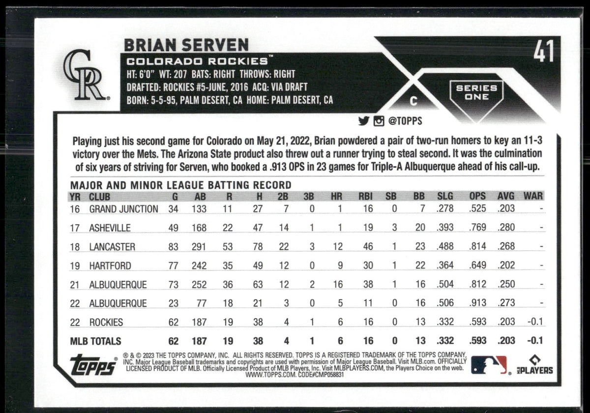 2023 Topps 1st Edition #41 Brian Serven