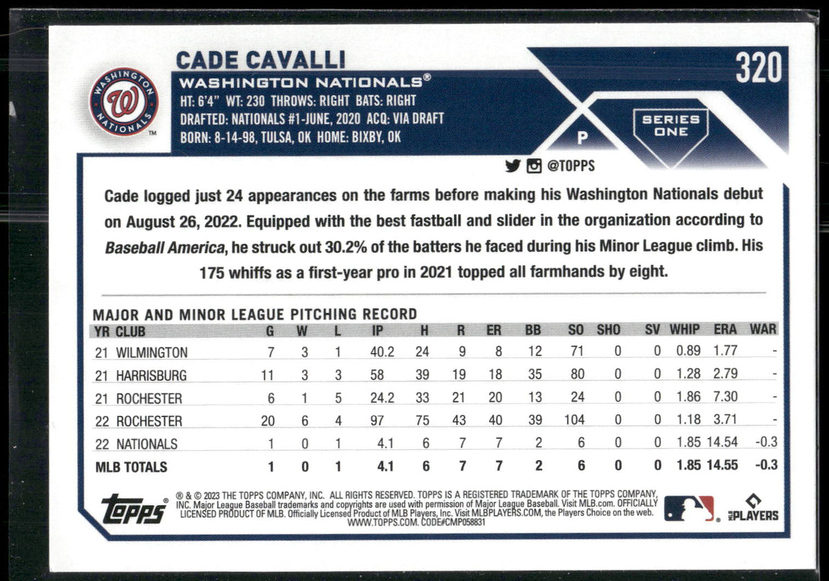 2023 Topps 1st Edition #320 Cade Cavalli