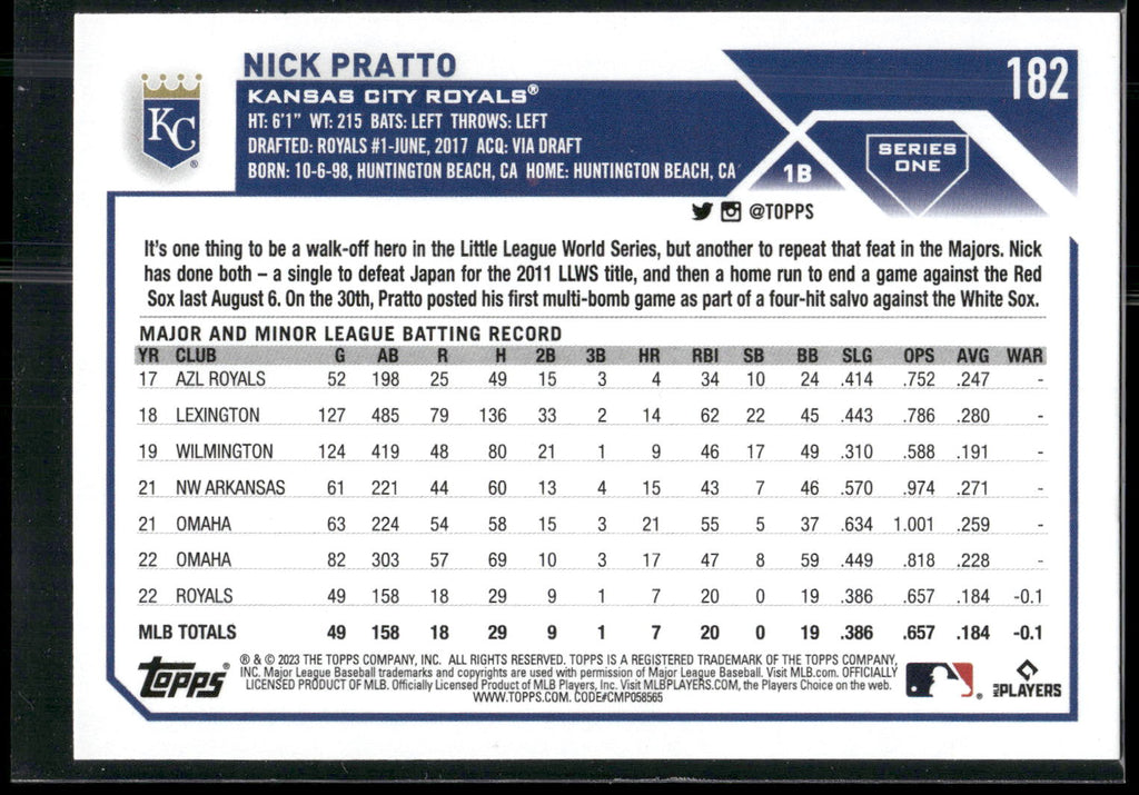 2023 Topps #182 Nick Pratto