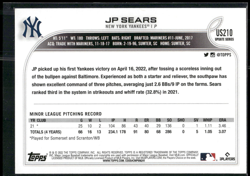 2022 Topps Update #US210 JP Sears