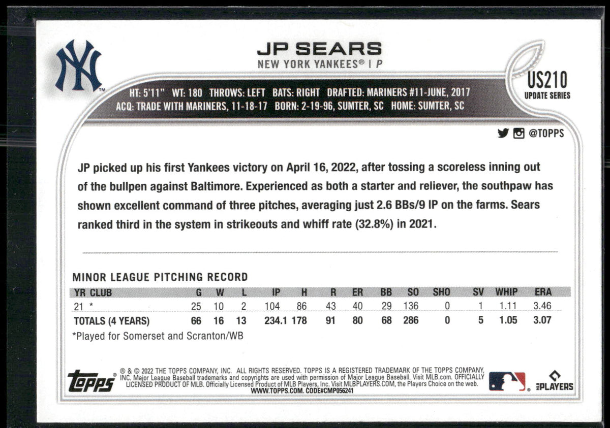 2022 Topps Update #US210 JP Sears
