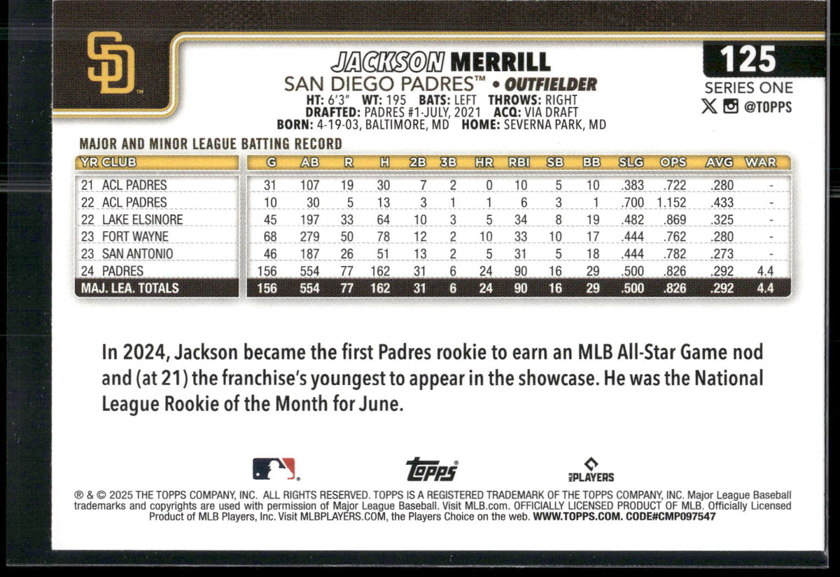2025 Topps #125 Jackson Merrill