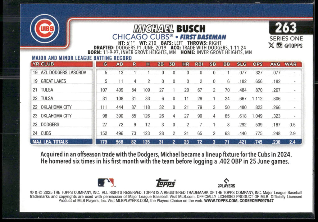 2025 Topps #263 Michael Busch