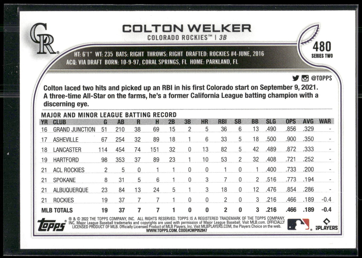 2022 Topps #480 Colton Welker