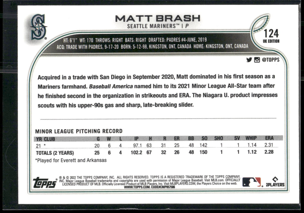 2022 Topps UK Edition #124 Matt Brash