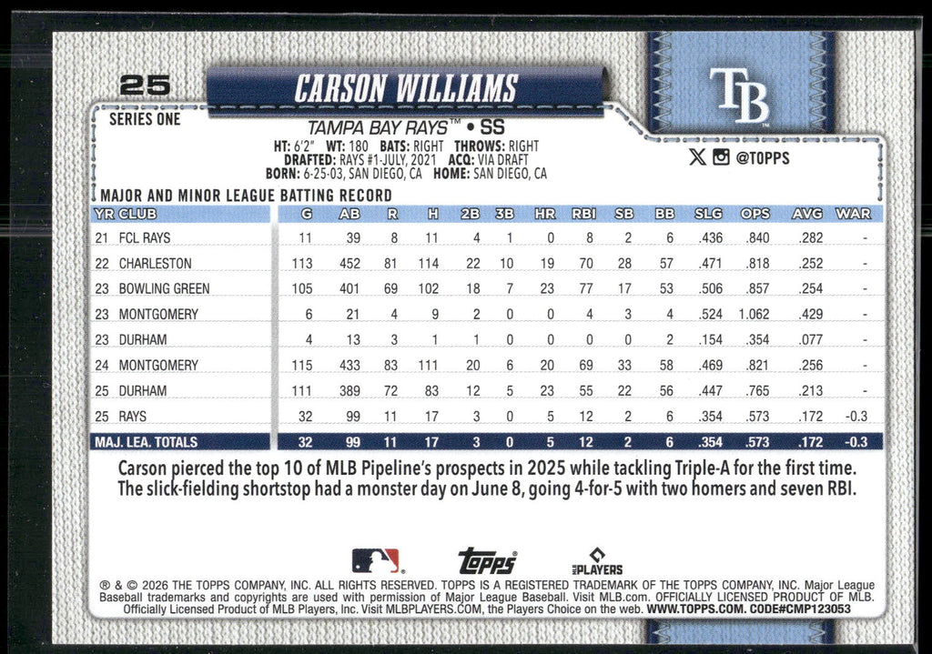 2026 Topps #25 Carson Williams