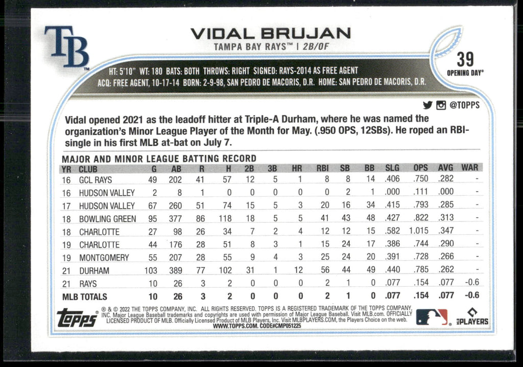 2022 Topps Opening Day #39 Vidal Brujan
