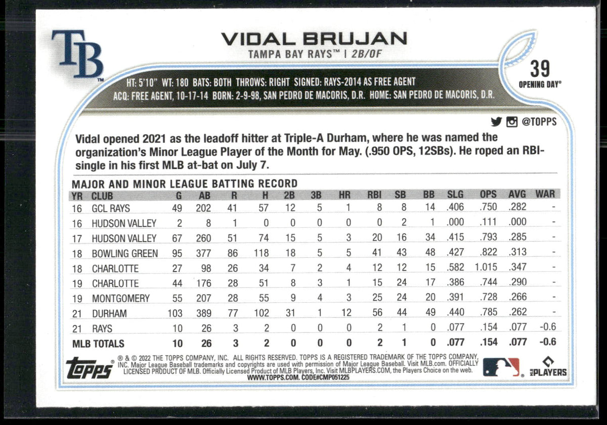 2022 Topps Opening Day #39 Vidal Brujan