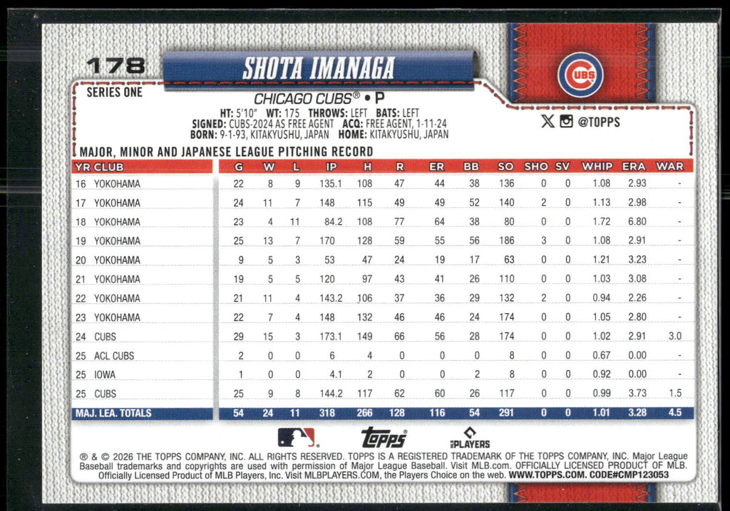 2026 Topps #178 Shota Imanaga
