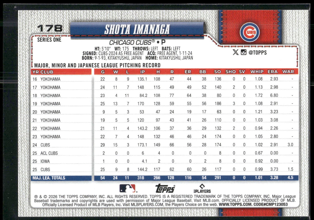 2026 Topps #178 Shota Imanaga