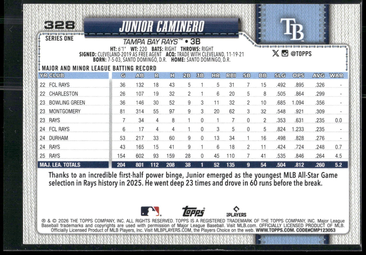 2026 Topps #328 Junior Caminero