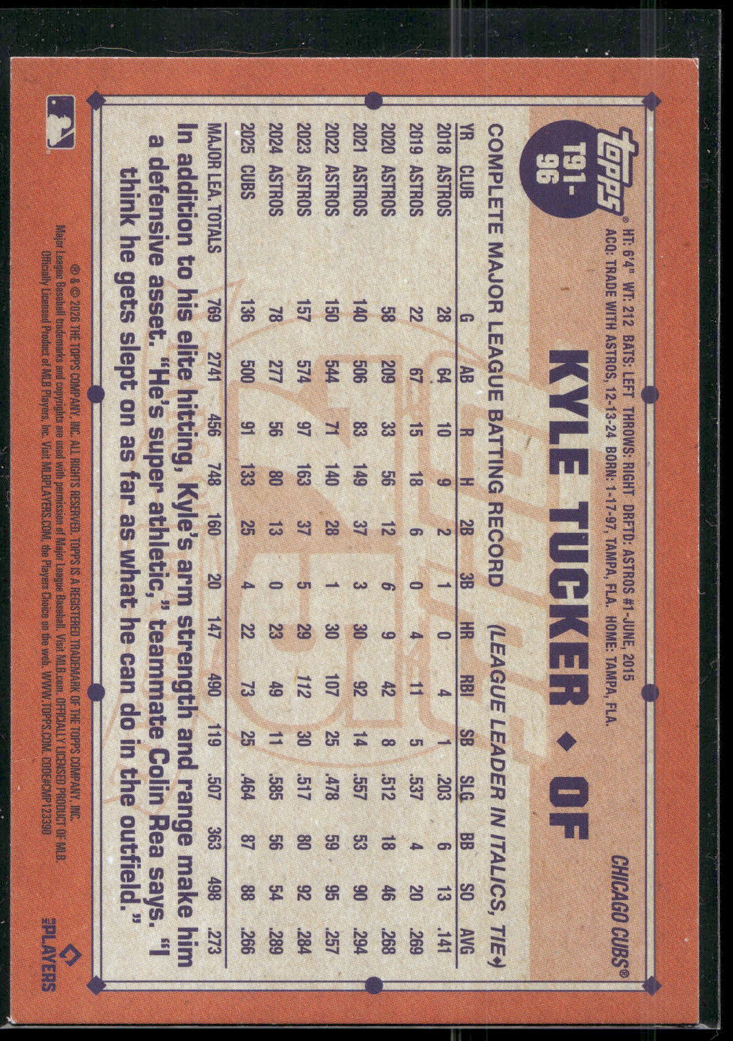 2026 Topps #T91-96 Kyle Tucker 1991 Topps Baseball 35th Anniversary (Series One)