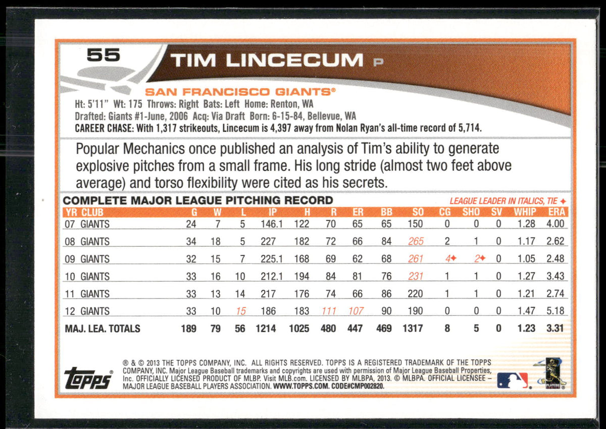 2013 Topps #55 Tim Lincecum