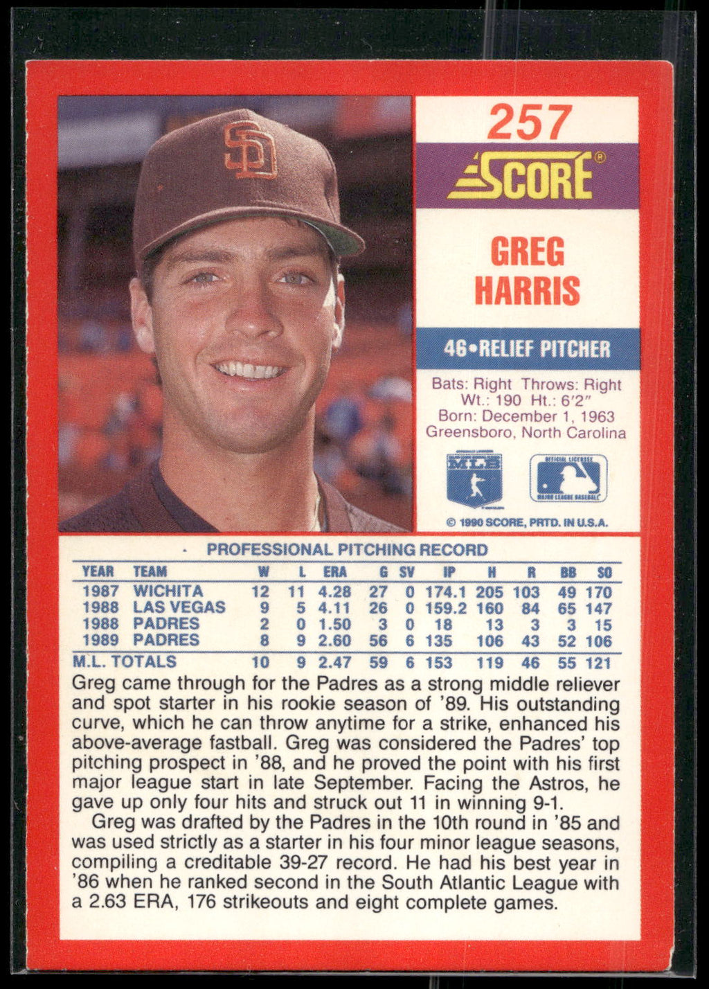 1990 Score #257 Greg Harris