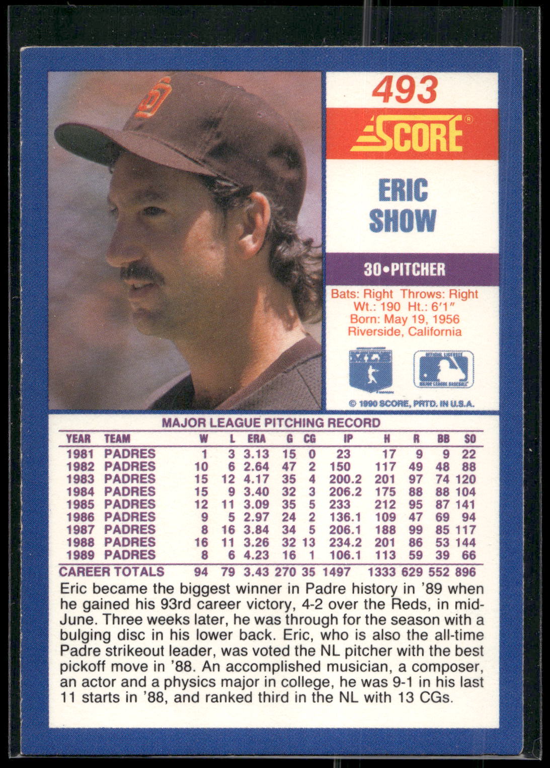 1990 Score #493 Eric Show