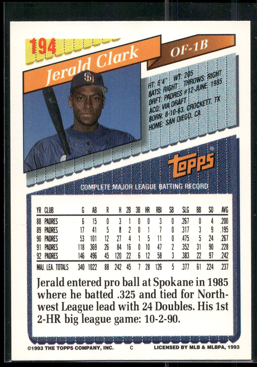 1993 Topps #194 Jerald Clark