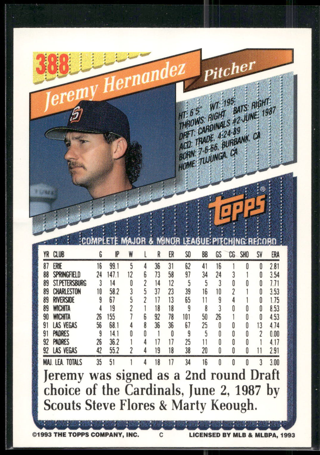 1993 Topps #388 Jeremy Hernandez