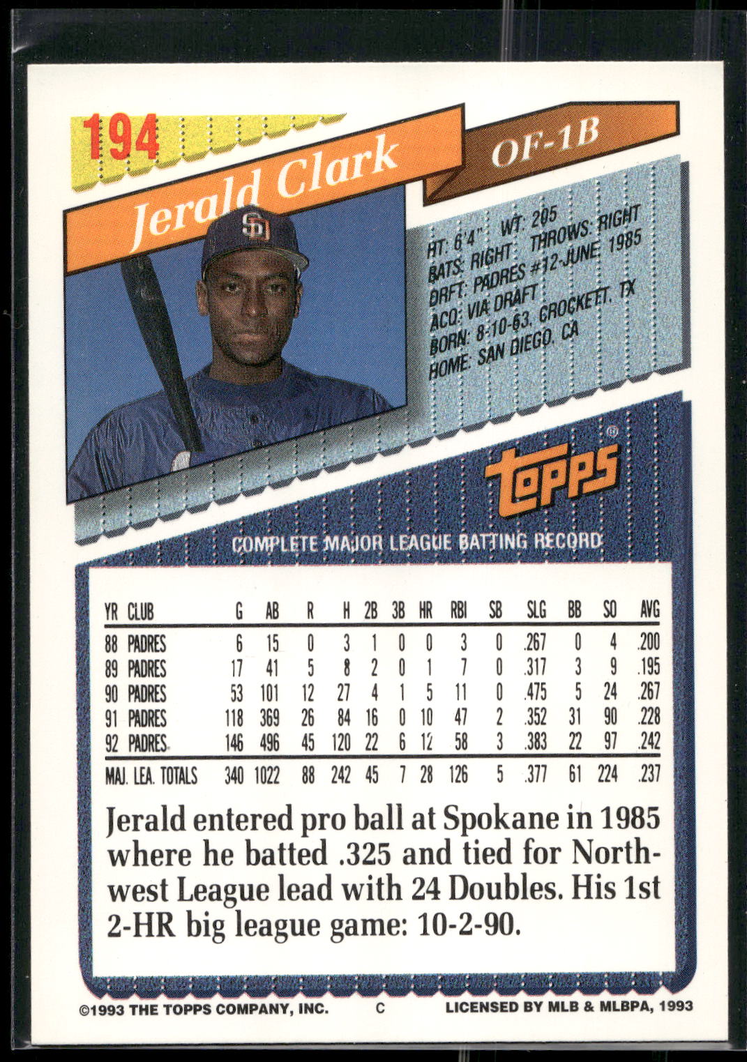 1993 Topps #194 Jerald Clark