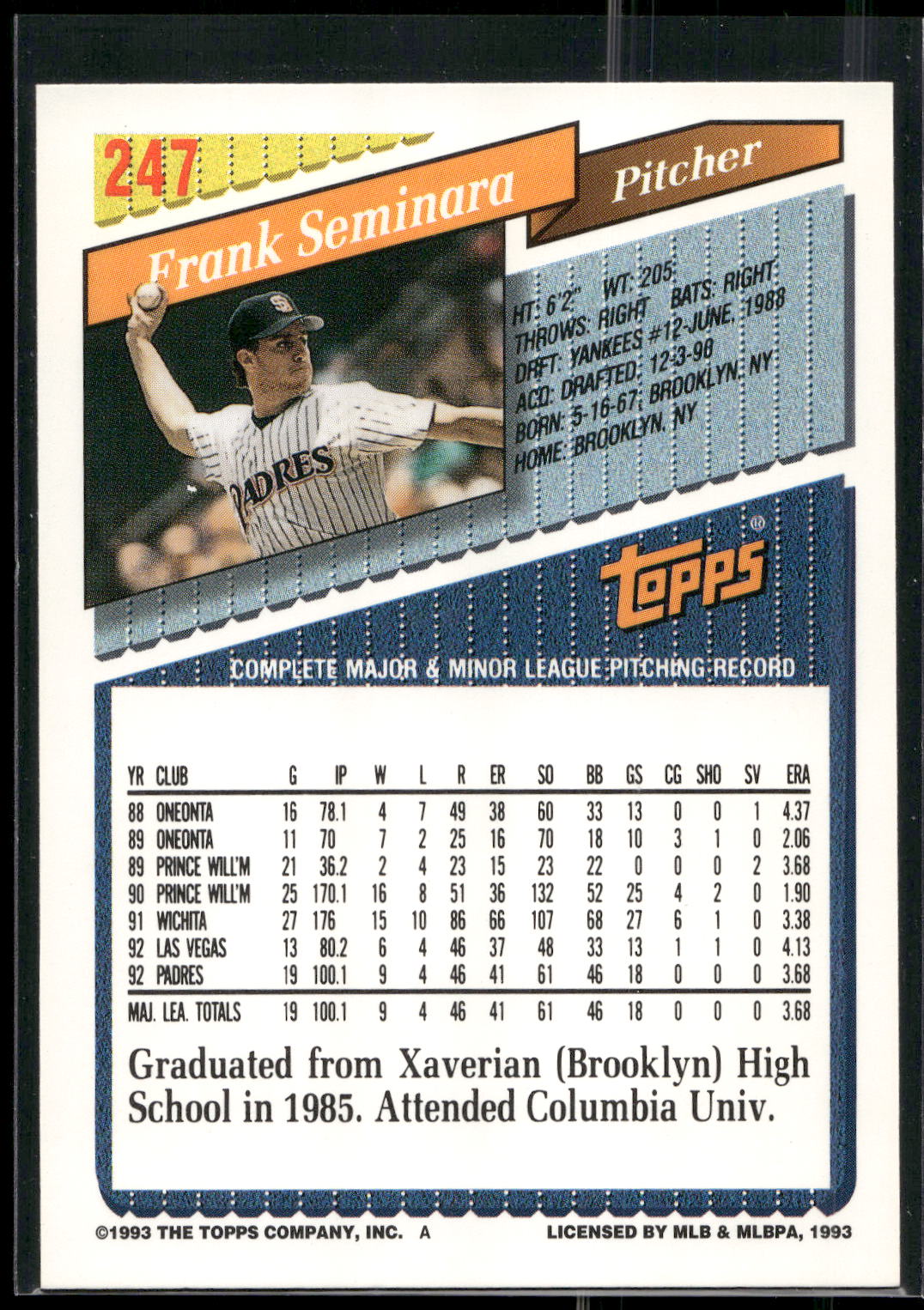 1993 Topps #247 Frank Seminara