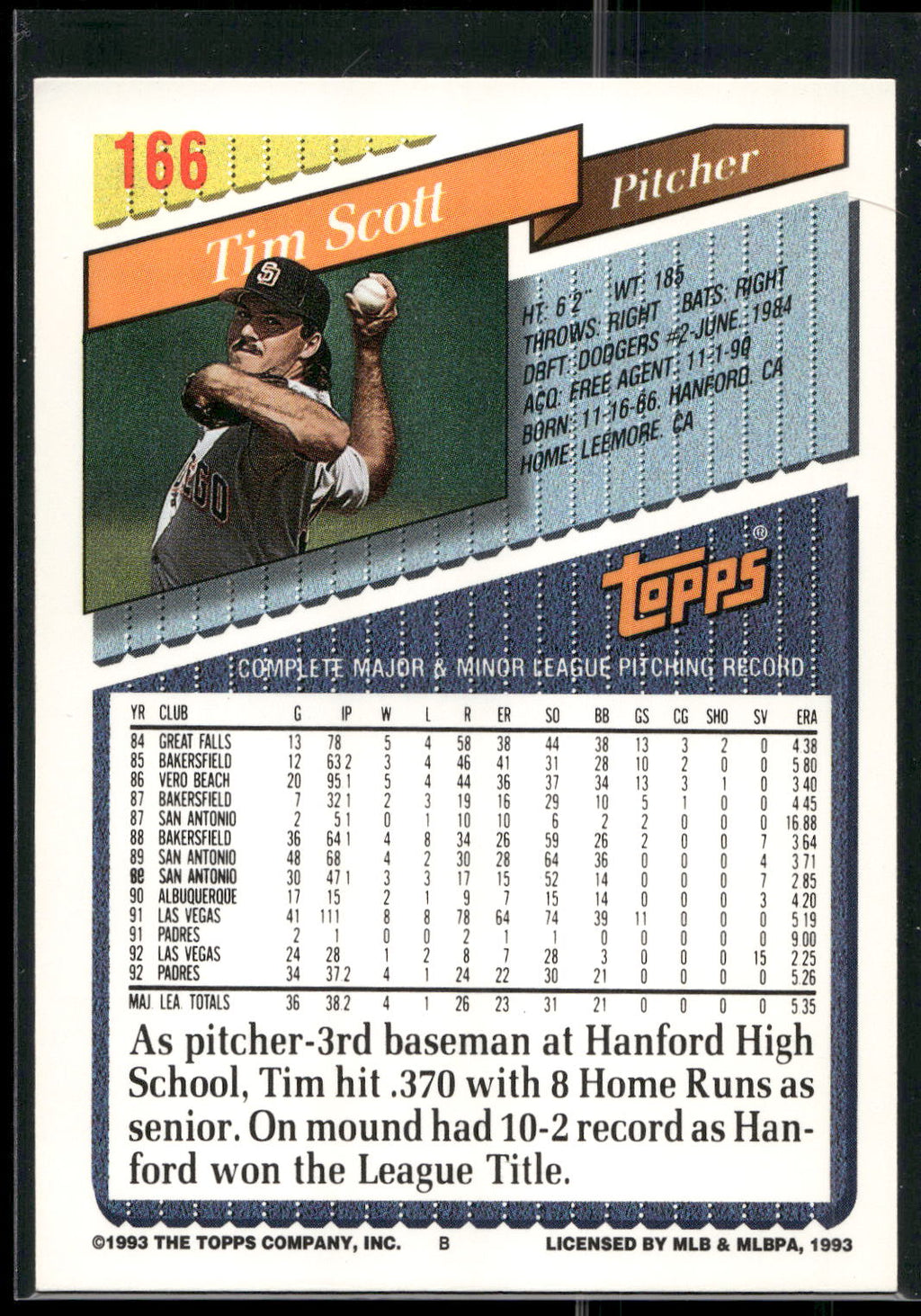 1993 Topps #166 Tim Scott