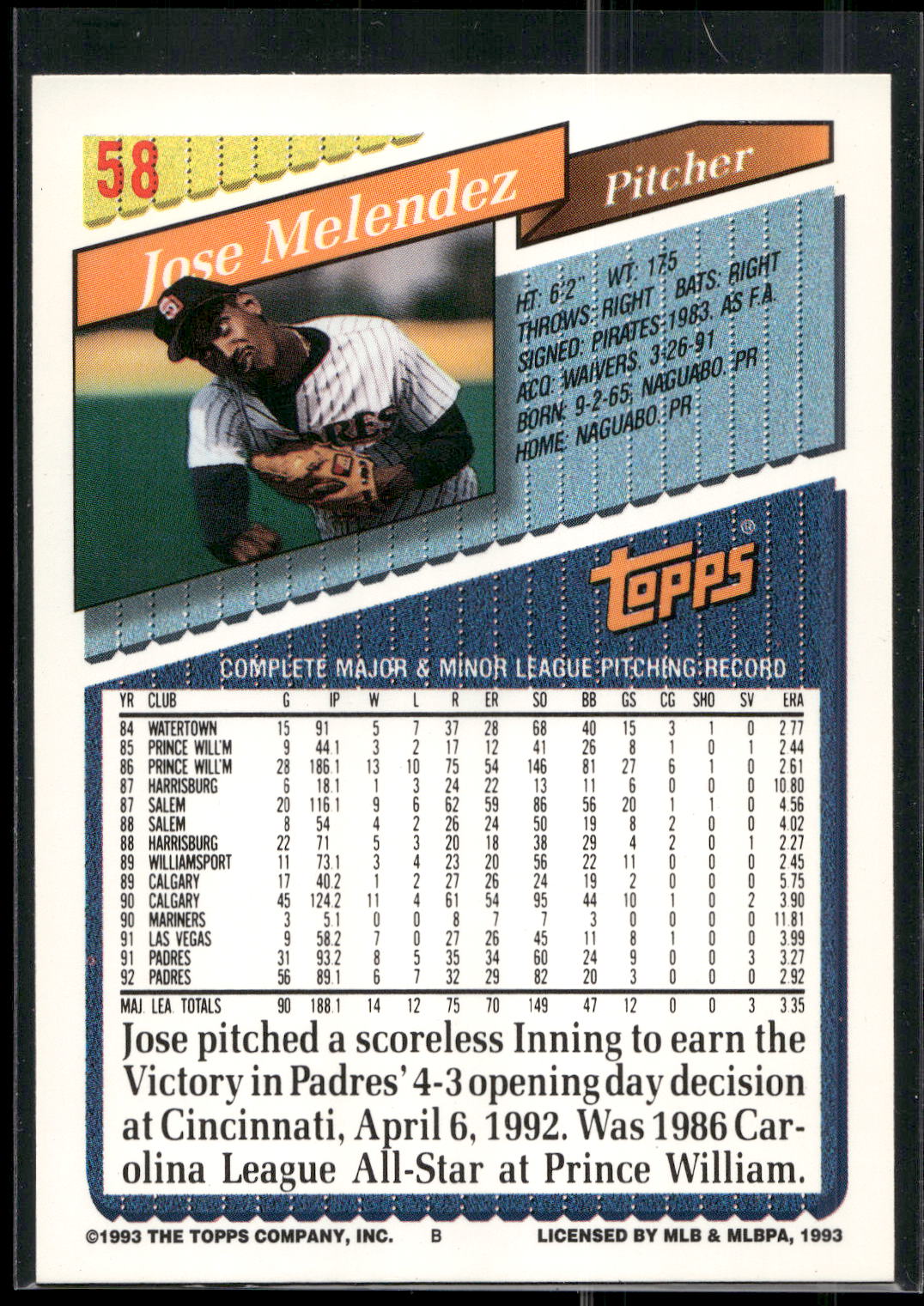 1993 Topps #58 Jose Melendez